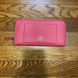 Coach Coral-Pink Zip Around Leather Wallet